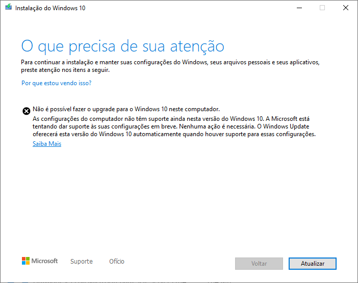 Erro 0xc1900209 ao atualizar Windows 10 versão 2004 2 Não foi possível fazer o upgrade nesse computador