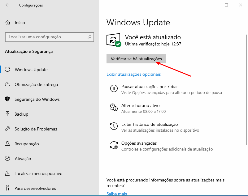 Notebook com Windows 10 não desliga 1 Notebook não desliga - Procurar atualizações