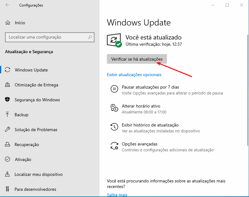 Notebook não desliga - Procurar atualizações