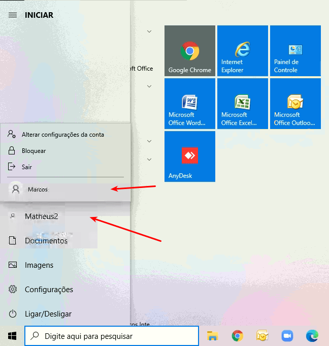Criar usuários no Windows 10 12 Trocar usuário