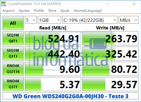 Análise do SSD WD Green WDS240G2G0A 3 Análise do SSD WD Green WDS240G2G0A 3