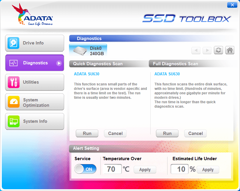 Adata SSD Toolbox - Tela 2