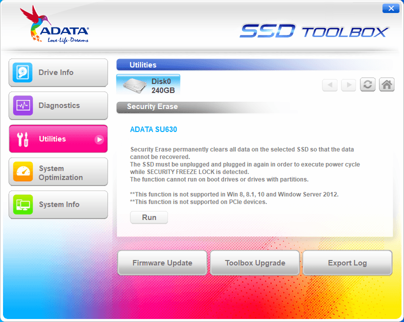 Adata SSD Toolbox - Tela 3