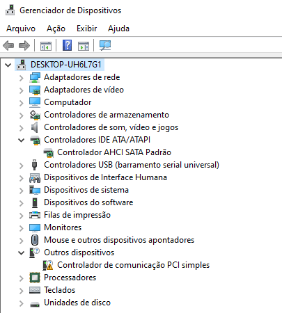 Gerenciador de dispositivos - Modo AHCI