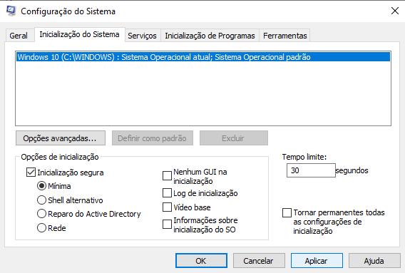 Msconfig - Inicialização segura