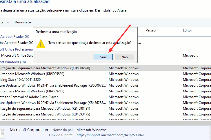 Iniciar > Configurações Confirmar a desinstalação