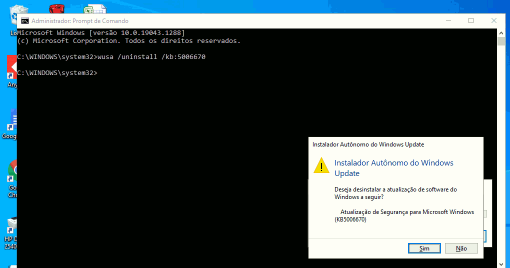Iniciar > Configurações Executando instalador autônomo