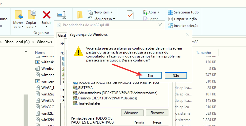 Iniciar > Configurações Confirmar as novas permissões