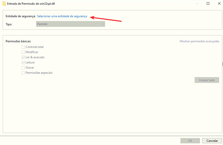 Iniciar > Configurações Selecionar a entidade de segurança