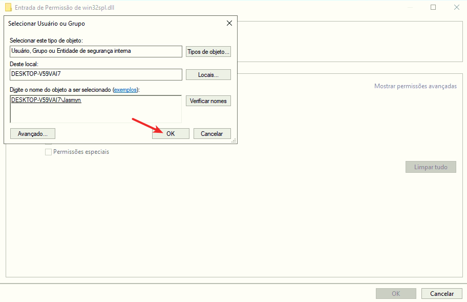 Iniciar > Configurações Confirmar usuário
