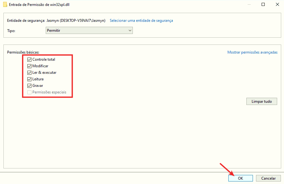 Iniciar > Configurações Atribuir permissões do usuário