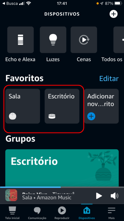 Dispositivos favoritos na Alexa