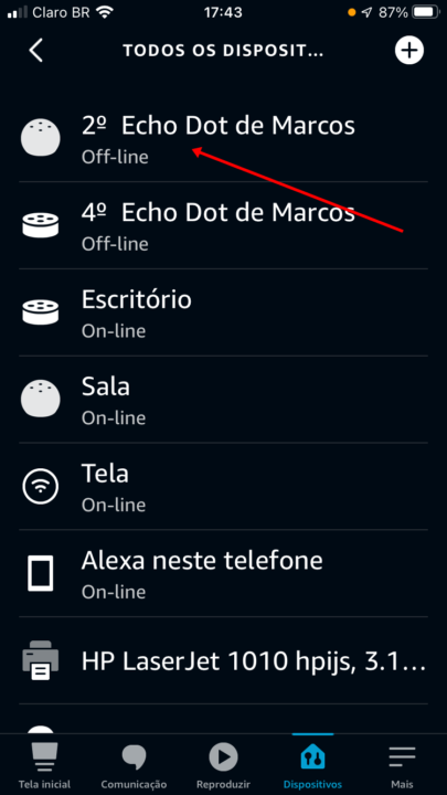 Remover o Echo Dot da sua conta Amazon 3 Selecionar o dispositivo a ser removido