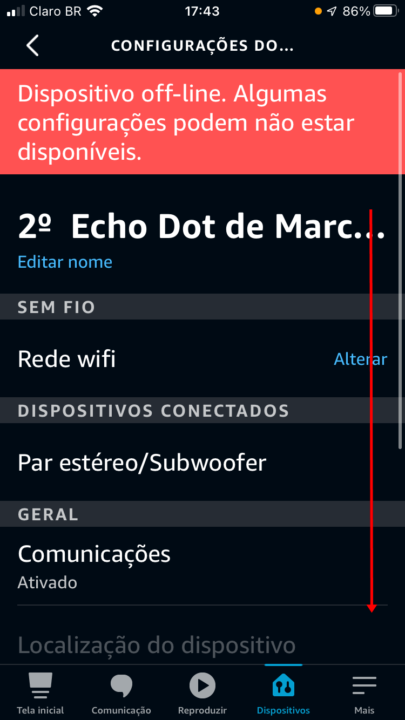 Remover o Echo Dot da sua conta Amazon 5 Dados do dispositivo