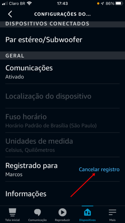 Remover o Echo Dot da sua conta Amazon 6 Cancelar o registro na conta