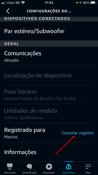 Cancelar o registro na conta