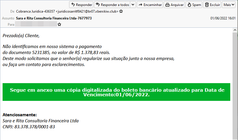 E-mail de Cobrança Jurídica-436357 é real, virus, spam ou phishing ? 1 E-mail de Cobrança Jurídica-436357 é real, virus, spam ou phishing ? 1