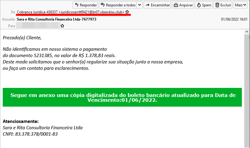 E-mail de Cobrança Jurídica-436357 é real, virus, spam ou phishing ? 2