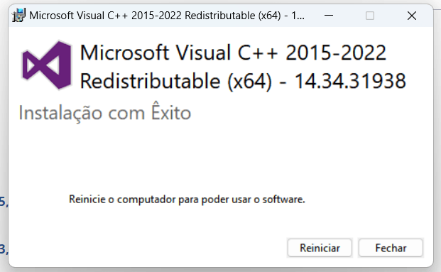 Erro VCRUNTIME140_1.dll não encontrado 6 Reiniciar para funcionar corretamente