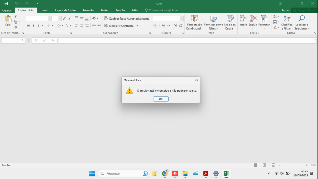 Excel com arquivo corrompido