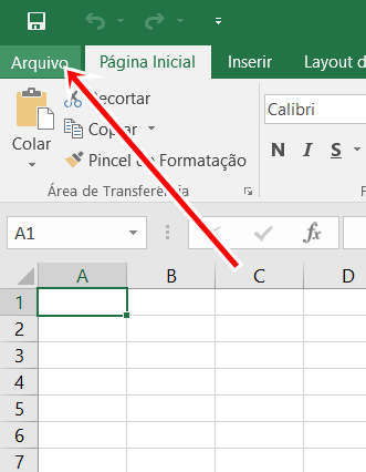 Menu Arquivo do Excel