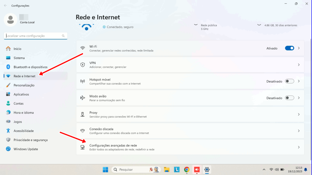 Acionar propriedades da placa de rede no Windows 11 1 Rede e Internet - Configurações