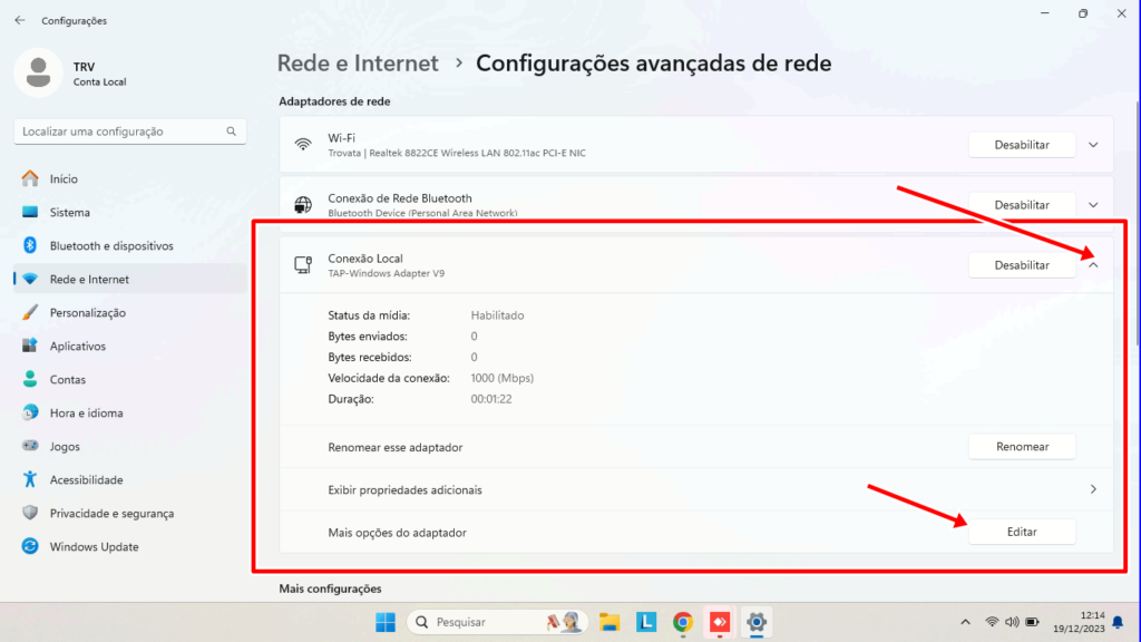 Acionar propriedades da placa de rede no Windows 11 2 Escolher o adaptador de rede