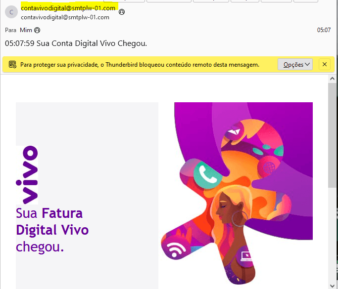 E-mail falso da Vivo 1 E-mail falso da Vivo - Sua conta Digital Chegou