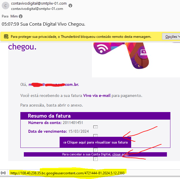 E-mail falso da Vivo 2 E-mail falso da Vivo - Links