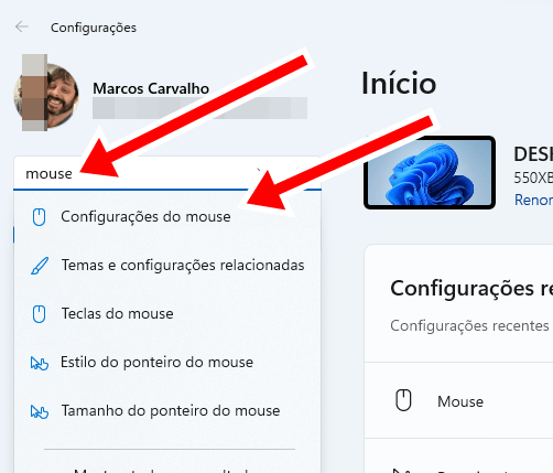Ponteiro do mouse Localizar Mouse dentro das configurações