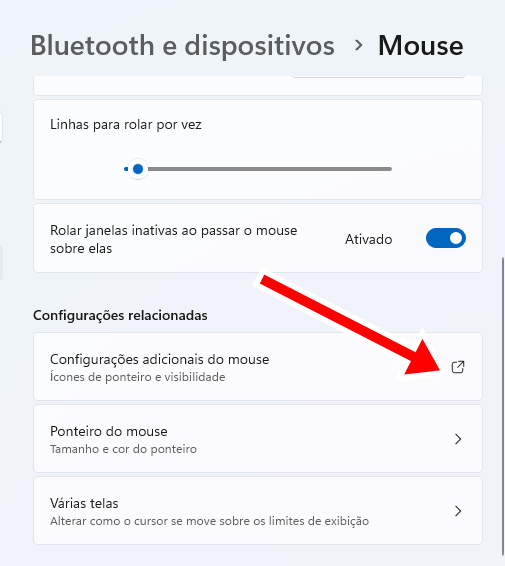 Configurações adicionais do mouse