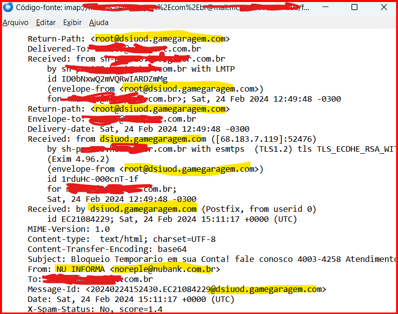 Golpe Nubank 2 Código fonte do e-mail falso do Nubank