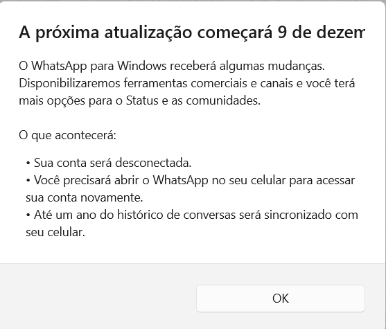 WhatsApp Web desconectado a partir de 9 de dezembro 2 Mais informações sobre a desconexão do WhatsApp