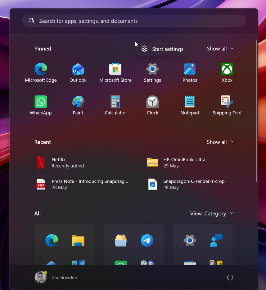 Novo Menu Iniciar do Windows 11: agora dá para desligar seções e ajustar o tamanho 2 Começar a customização