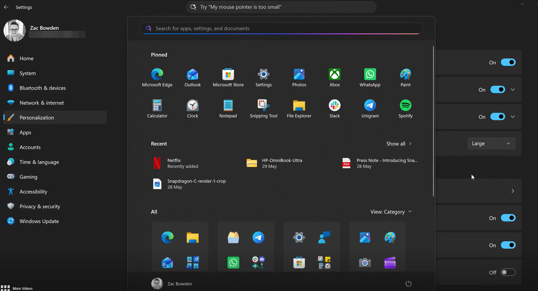 Novo Menu Iniciar do Windows 11: agora dá para desligar seções e ajustar o tamanho 6 Menu Iniciar mais largo para telas grandes