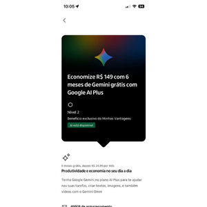 Itaú libera Gemini avançado grátis por até 12 meses: veja como resgatar no app 6 Tela Gemini de benefícios