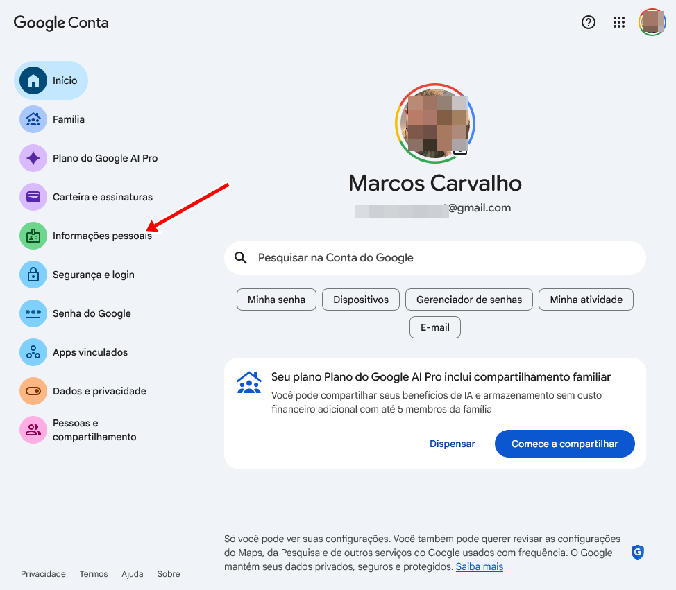 Página principal - Conta Google