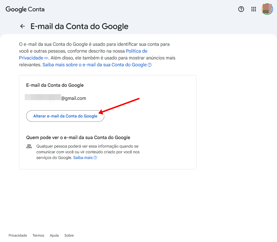 Alterar o e-mail da conta Google