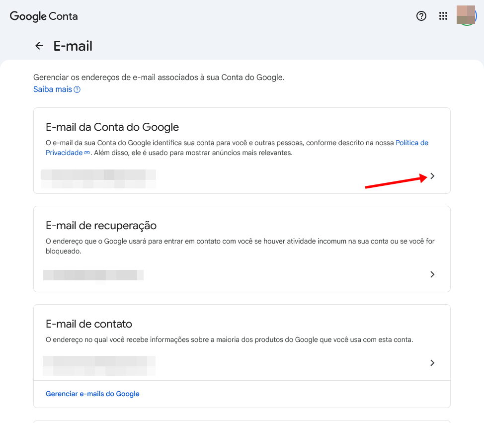 Conta Google - E-mail