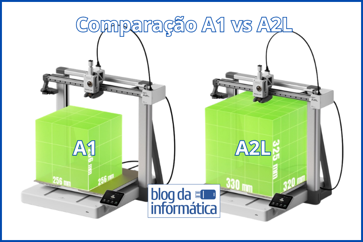 Bambu Lab A2L: o que muda na nova impressora 3D e quando ela pode chegar ao Brasil 1 Comparativo de tamanhos entra Bambu Lab A1 e A2L