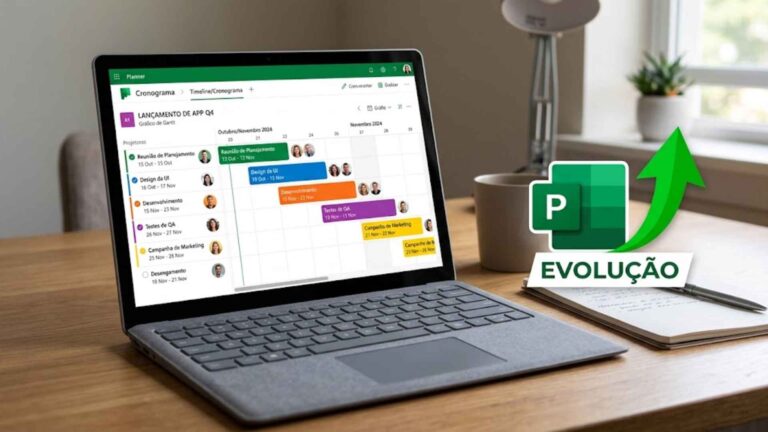 Notebook com o Microsoft Planner aberto mostrando atualização.