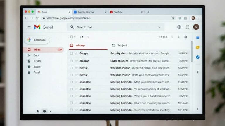 Tela do Gmail sendo exibida em monitor de computador desktop