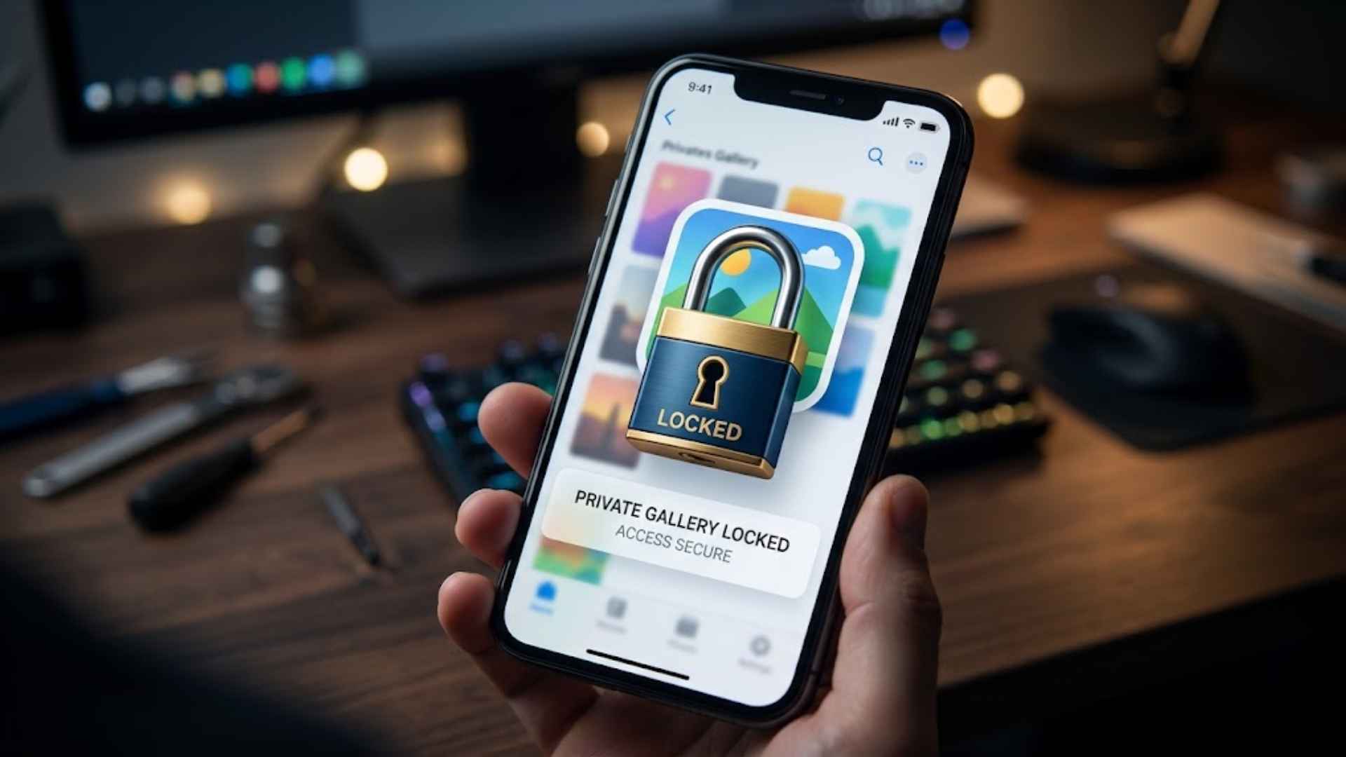 Celular com cadeado de proteção simbolizando segurança digital das suas fotos