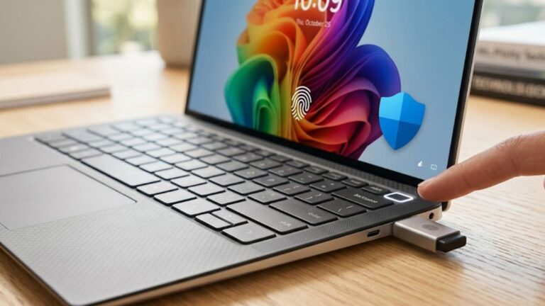 Notebook bloqueado com opção de desbloqueio via digital