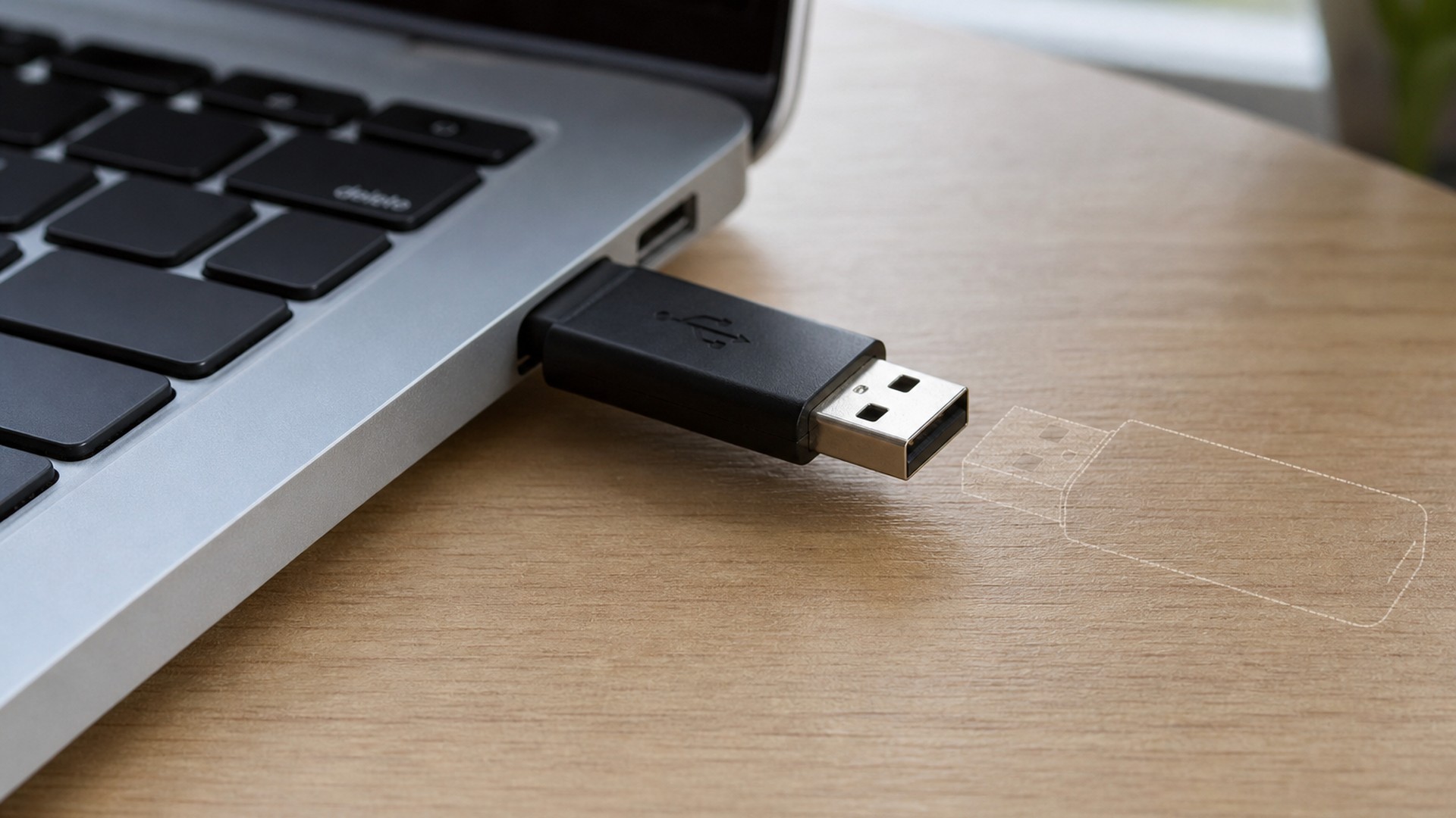 Pendrive USB ao lado de notebook