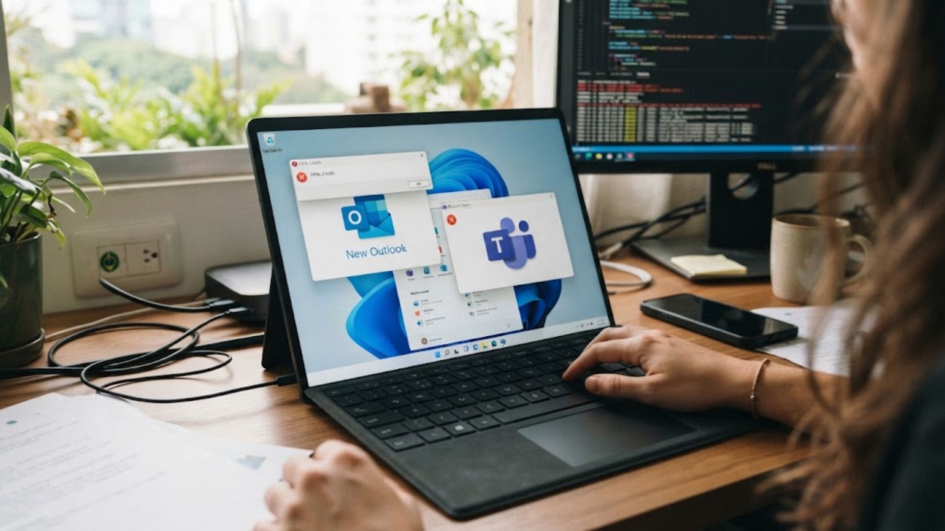 Microsoft oferece solução para travamentos do Teams e do novo Outlook no Windows 11 1 Notebook com tela do Teams e Outlook travando no Windows 11 ARM