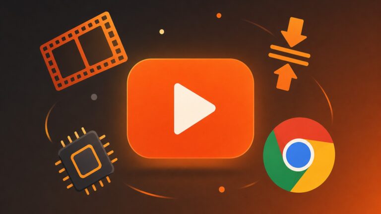 Botão de reprodução de vídeo cercado por ícones de filme, compressão, chip e logo do Chrome