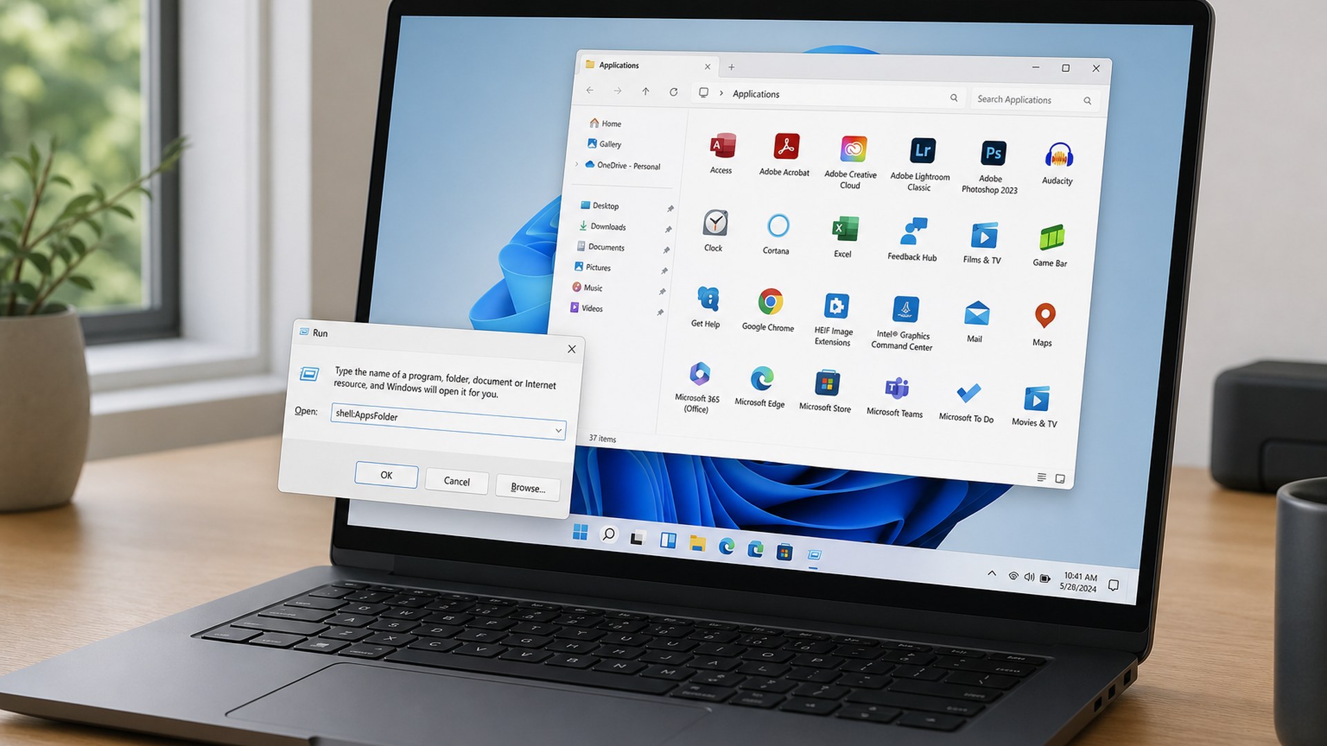 Janela Executar do Windows com o comando shell:AppsFolder