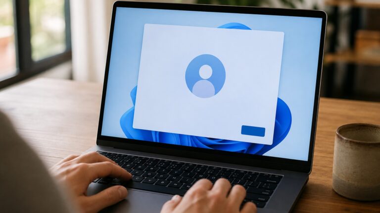 Microsoft bloqueia o truque de um clique para pular o login obrigatório no Windows 11 2 Laptop exibindo a tela de configuração do Windows 11 com espaço de perfil, ilustrando o bloqueio do truque de conta local