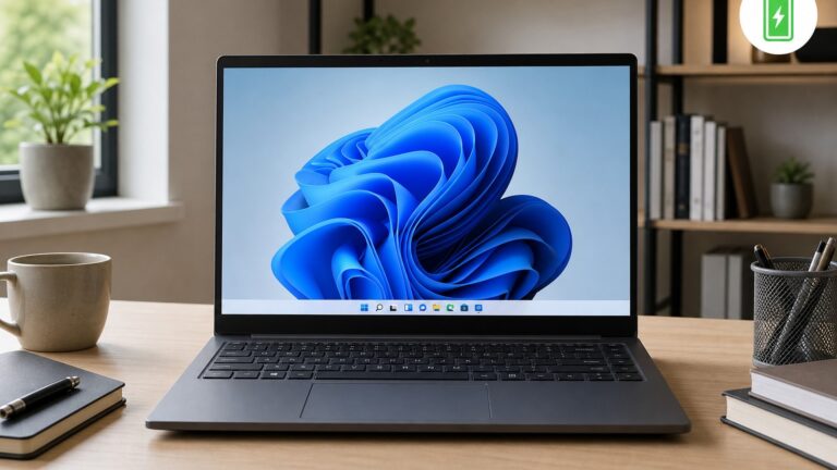 Desative esta configuração do Windows 11 para notebooks mais rápidos e com mais bateria 4 Notebook com Windows 11 em mesa de escritorio